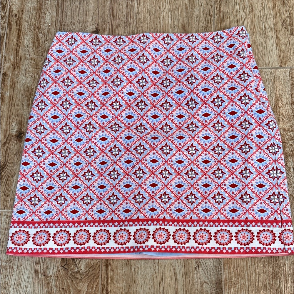 Talbots Red and White Geometric Mini Skirt